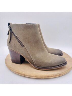 Blondo Boots Womens 8.5 Beige Leather Ankle Zip Heels Waterproof Boho